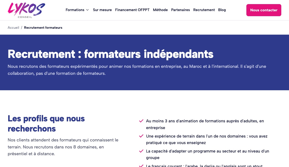 Plateforme de recrutement de formateurs